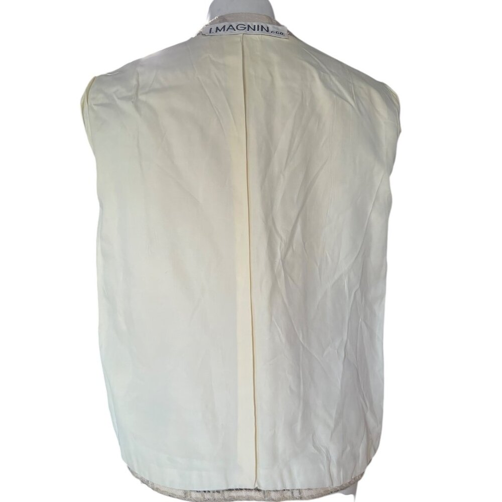 I Magnin & Co Cream & Black Plaid Wool Womens Tweed Blazer Jacket With Front Poc - Picture 6 of 9